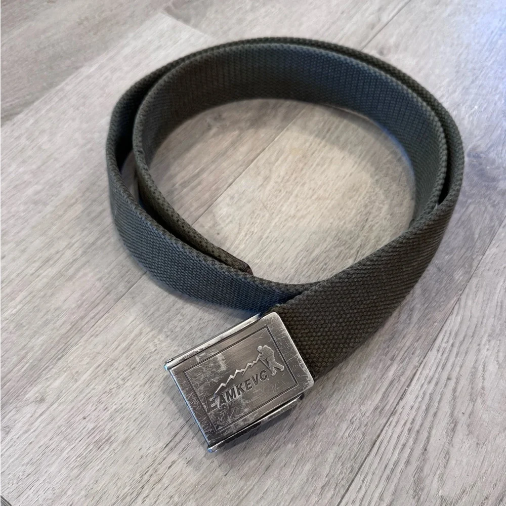 EAMKEVC Cotton Braided Hiking Belt With Metal Buckle, Olive Green 44 Inch